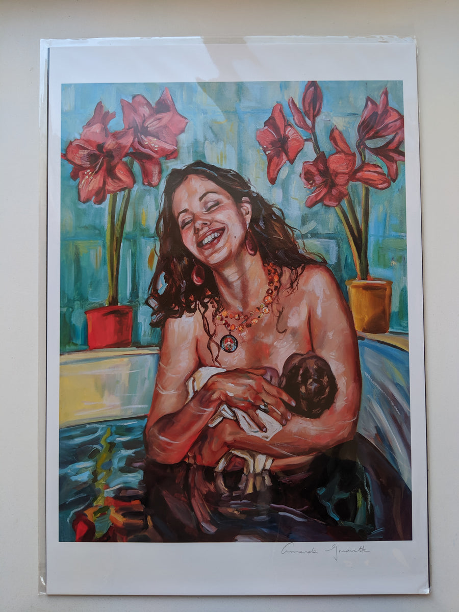 Birth Art Print - Here is your baby - waterbirth – Amanda Greavette Shop