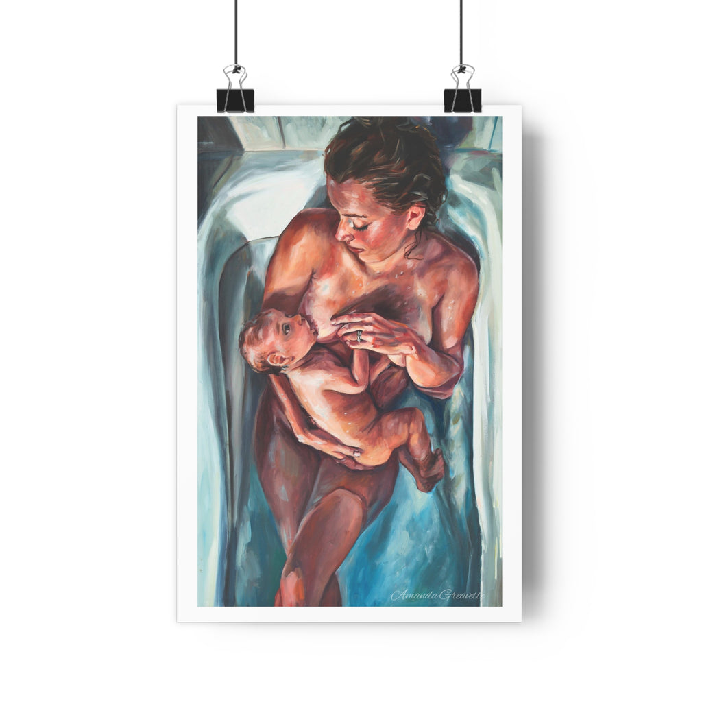 Birth Art Print - Miracle and Wonder - Nursing Mother & Baby breastfeeding tub