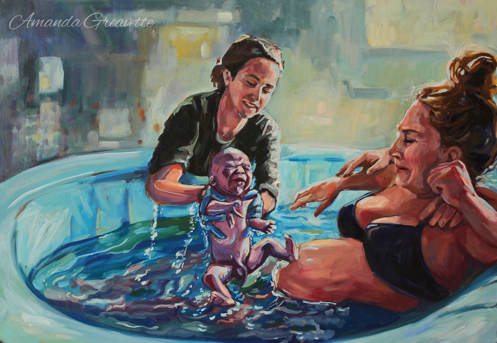 Birth Art Print - Here is your baby - waterbirth
