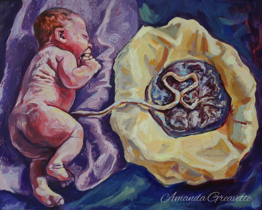 Birth Art Print - Lotus - placenta and baby