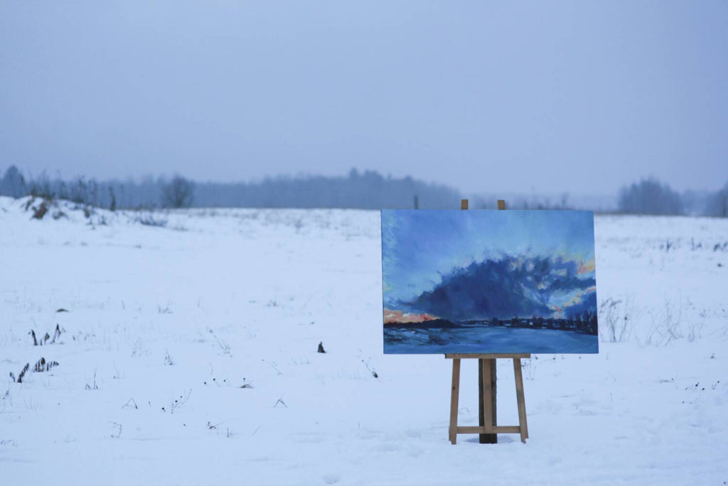 Original Oil Painting - Winter Landscape/Storm/Cloud