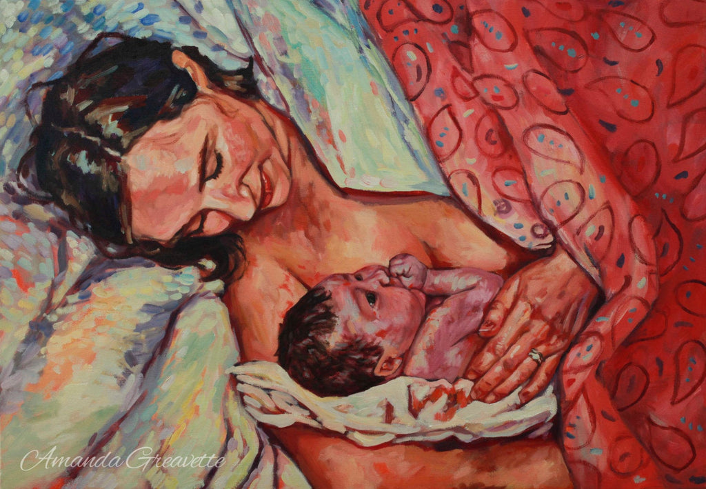 Discontinued**  Birth Art Print - She smiled the day she was born- mom baby birth breastfeeding